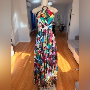 Women Vibrant Multicolor Halter Maxi Dress